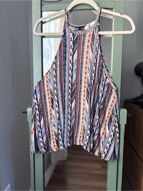 Vintage Havana Multicolor Striped Halter Tank with Open Back - Size Small